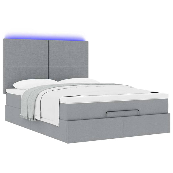 Ottoman Bett mit Matratze & LEDs 140x190 cm Hellgrau