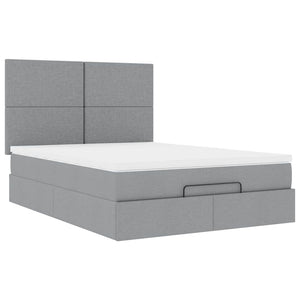 Ottoman Bett mit Matratze & LEDs 140x190 cm Hellgrau