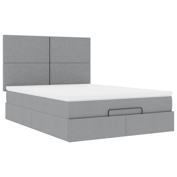 Ottoman Bett mit Matratze & LEDs 140x190 cm Hellgrau