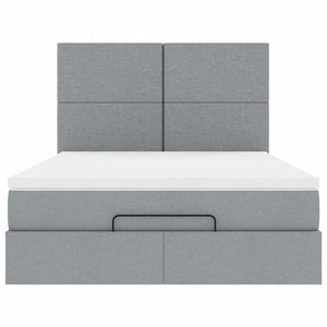 Ottoman Bett mit Matratze & LEDs 140x190 cm Hellgrau