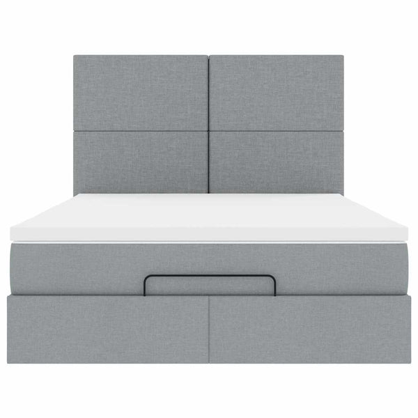 Ottoman Bett mit Matratze & LEDs 140x190 cm Hellgrau