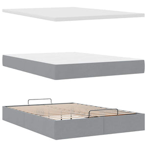 Ottoman Bett mit Matratze & LEDs 140x190 cm Hellgrau