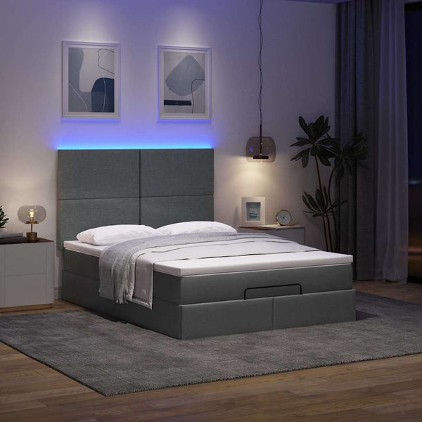 Ottoman Bett mit Matratze & LEDs Dunkelgrau 140x190 cm
