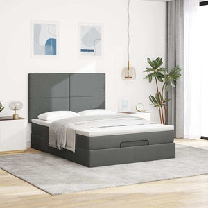 Ottoman Bett mit Matratze & LEDs Dunkelgrau 140x190 cm