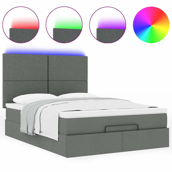 Ottoman Bett mit Matratze & LEDs Dunkelgrau 140x190 cm