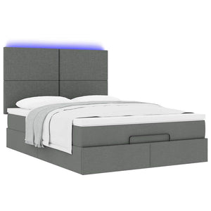 Ottoman Bett mit Matratze & LEDs Dunkelgrau 140x190 cm