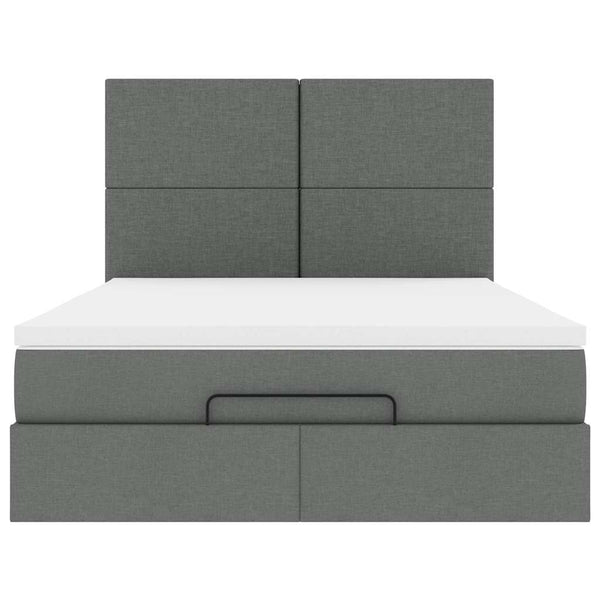 Ottoman Bett mit Matratze & LEDs Dunkelgrau 140x190 cm