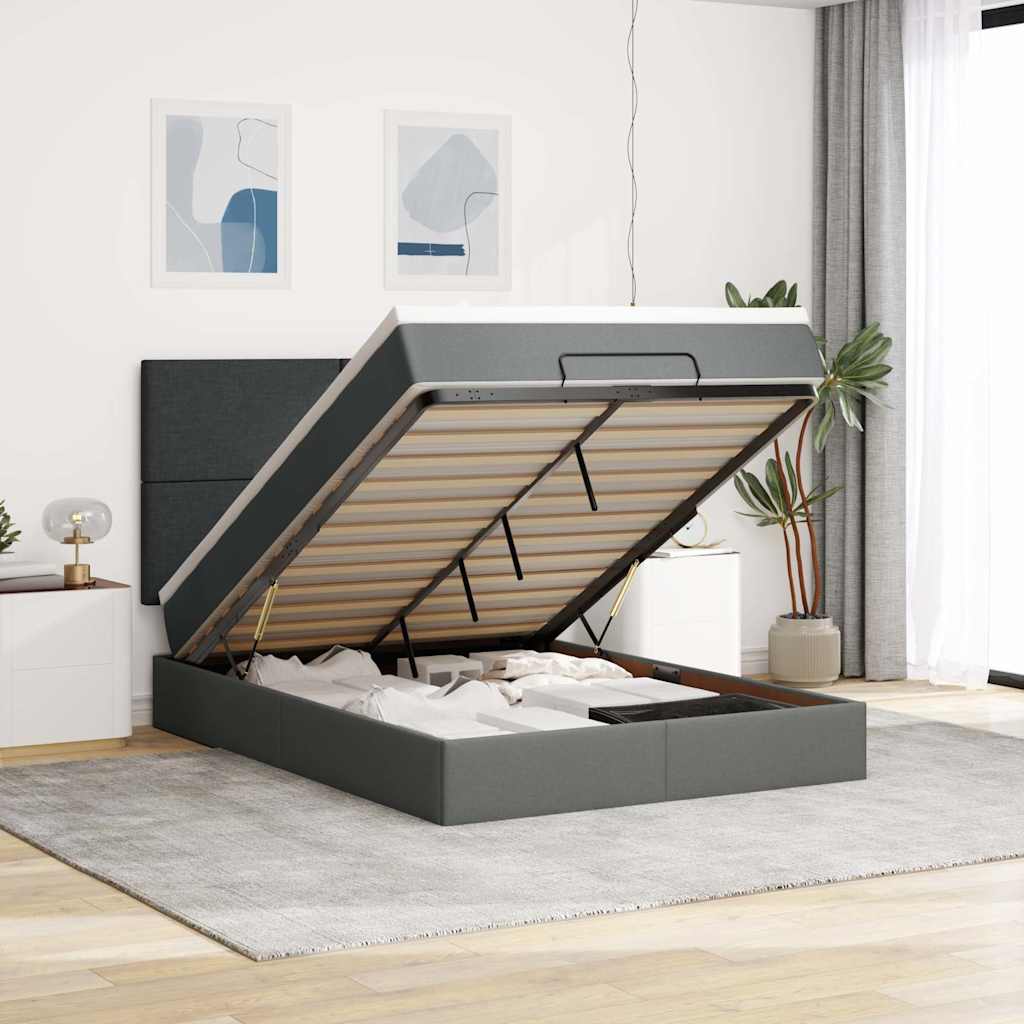 Ottoman Bett mit Matratze & LEDs Dunkelgrau 140x190 cm