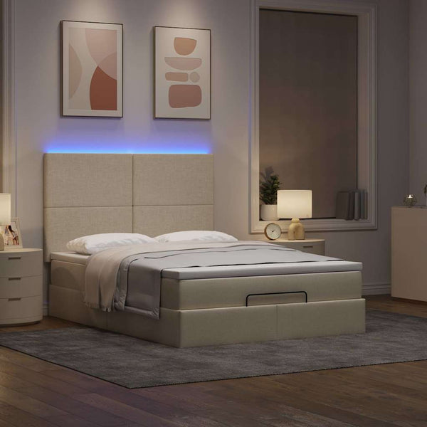 Ottoman Bett mit Matratze & LEDs Creme 140x190 cm