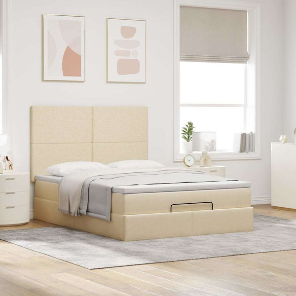 Ottoman Bett mit Matratze & LEDs Creme 140x190 cm