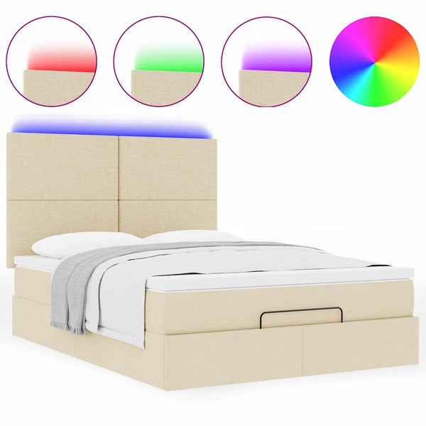 Ottoman Bett mit Matratze & LEDs Creme 140x190 cm