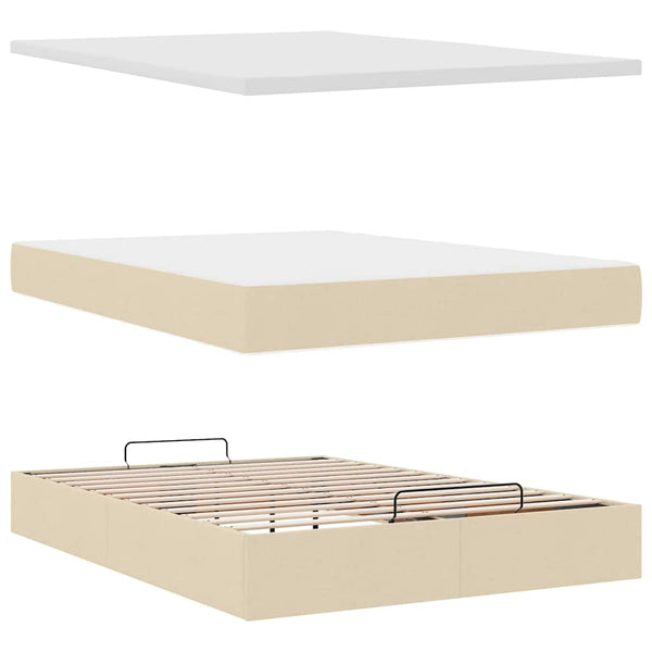Ottoman Bett mit Matratze & LEDs Creme 140x190 cm