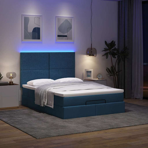 Ottoman Bett mit Matratze & LEDs Blau 140x190 cm