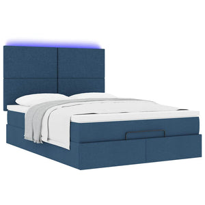 Ottoman Bett mit Matratze & LEDs Blau 140x190 cm