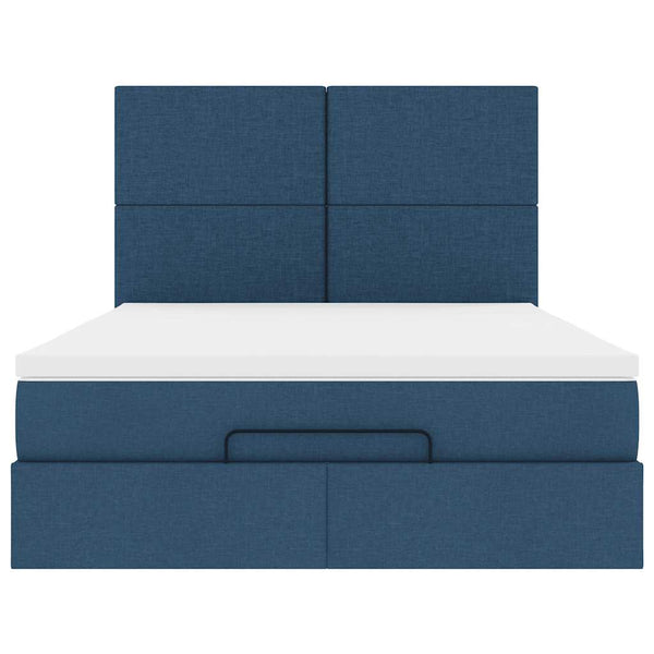 Ottoman Bett mit Matratze & LEDs Blau 140x190 cm