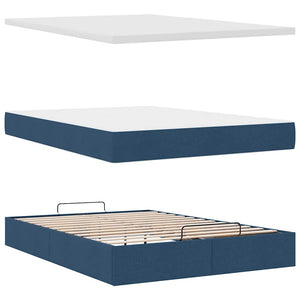 Ottoman Bett mit Matratze & LEDs Blau 140x190 cm
