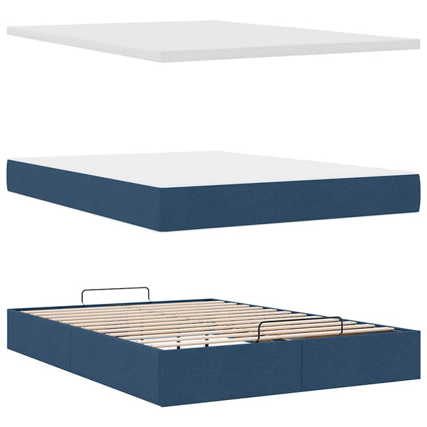 Ottoman Bett mit Matratze & LEDs Blau 140x190 cm