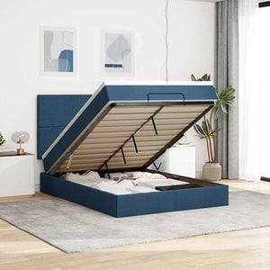 Ottoman Bett mit Matratze & LEDs Blau 140x190 cm
