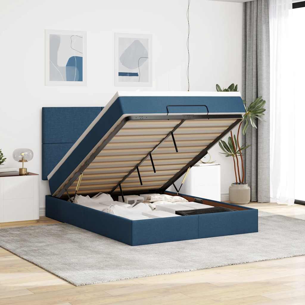 Ottoman Bett mit Matratze & LEDs Blau 140x190 cm