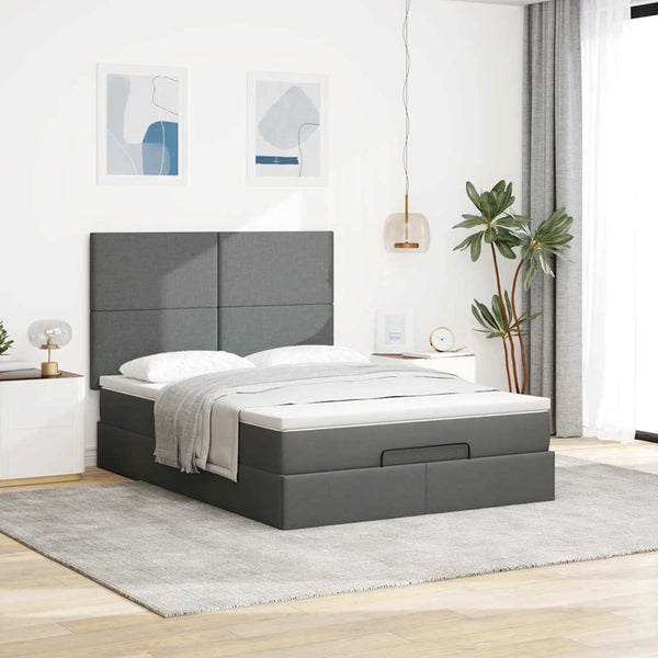 Ottoman Bett mit Matratze & LEDs Dunkelgrau 140x200 cm