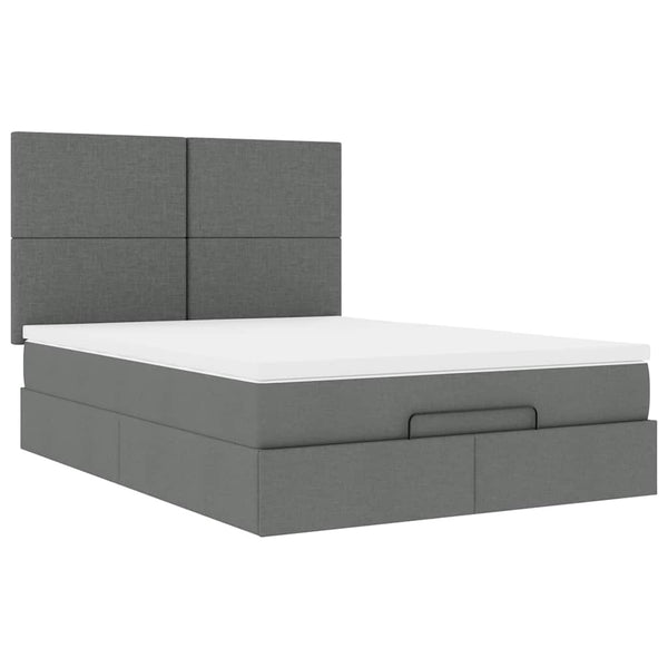 Ottoman Bett mit Matratze & LEDs Dunkelgrau 140x200 cm