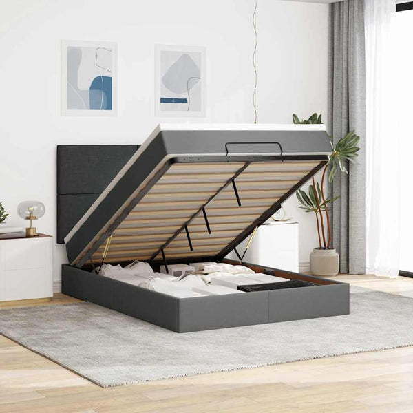 Ottoman Bett mit Matratze & LEDs Dunkelgrau 140x200 cm