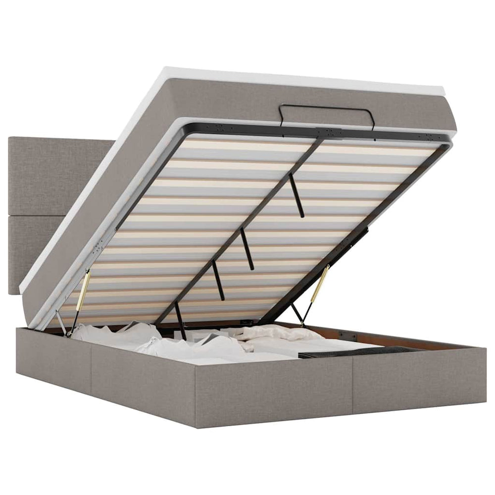 vidaXL Lit ottoman avec matelas et LED Taupe 140x200 cm Tissu