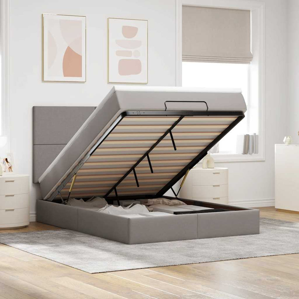 vidaXL Lit ottoman avec matelas et LED Taupe 140x200 cm Tissu