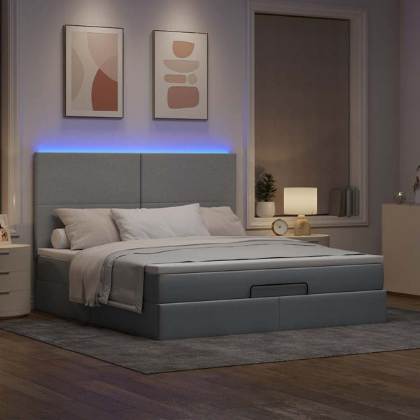 Ottoman Bett mit Matratze & LEDs 180x200 cm Hellgrau