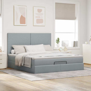 Ottoman Bett mit Matratze & LEDs 180x200 cm Hellgrau