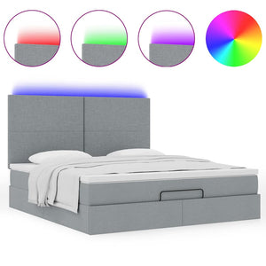Ottoman Bett mit Matratze & LEDs 180x200 cm Hellgrau