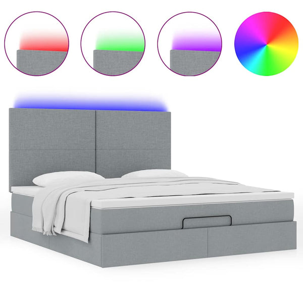 Ottoman Bett mit Matratze & LEDs 180x200 cm Hellgrau