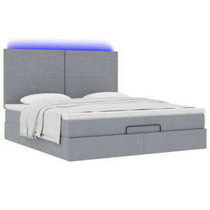 Ottoman Bett mit Matratze & LEDs 180x200 cm Hellgrau