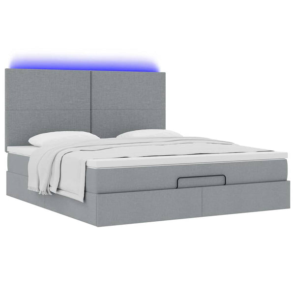 Ottoman Bett mit Matratze & LEDs 180x200 cm Hellgrau