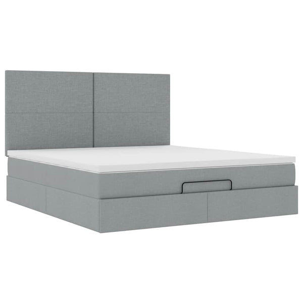 Ottoman Bett mit Matratze & LEDs 180x200 cm Hellgrau