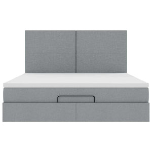 Ottoman Bett mit Matratze & LEDs 180x200 cm Hellgrau