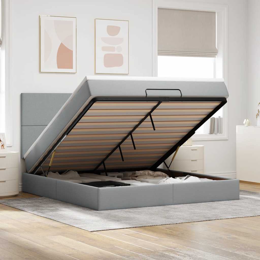Ottoman Bett mit Matratze & LEDs 180x200 cm Hellgrau