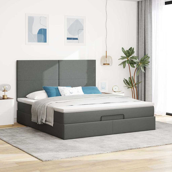 Ottoman Bett mit Matratze & LEDs 180x200 Dunkelgrau
