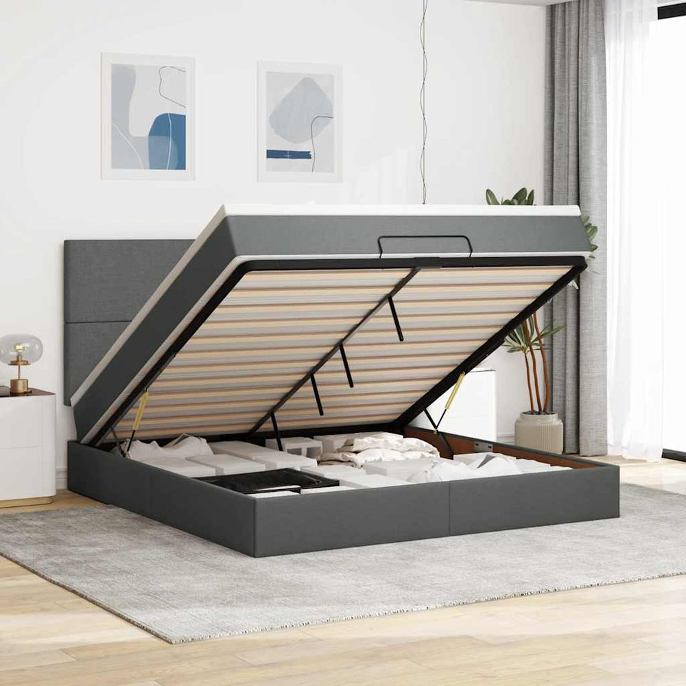 vidaXL Lit ottoman avec matelas et LED gris foncé 180x200 cm Tissu