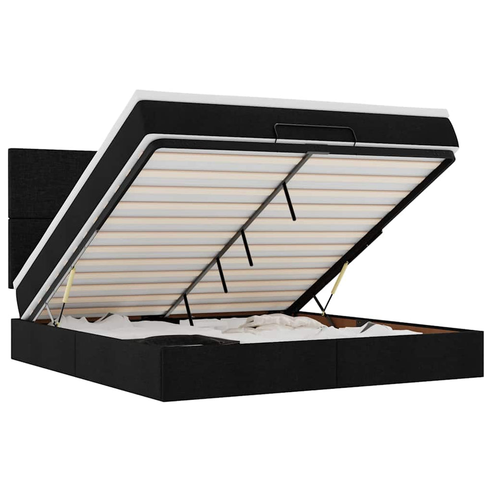 vidaXL Lit ottoman avec matelas et LED Noir Tissu 180x200 cm