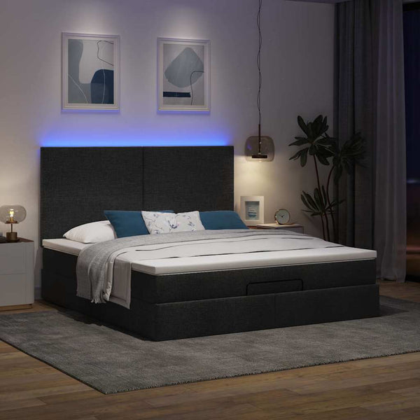 Ottoman Bett mit Matratze & LEDs 180x200 cm Schwarz