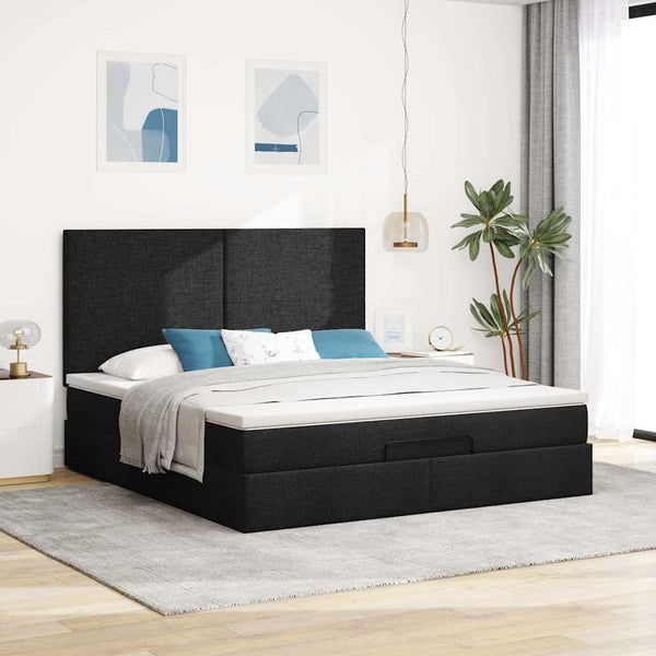 Ottoman Bett mit Matratze & LEDs 180x200 cm Schwarz