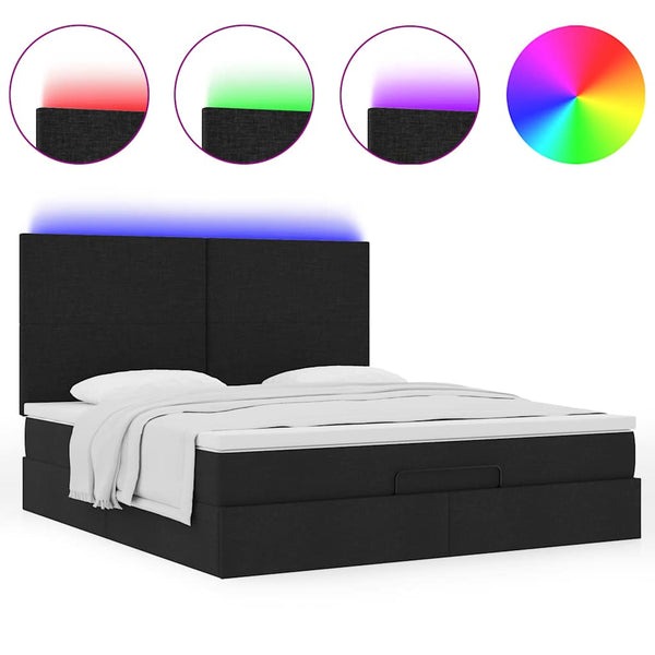Ottoman Bett mit Matratze & LEDs 180x200 cm Schwarz