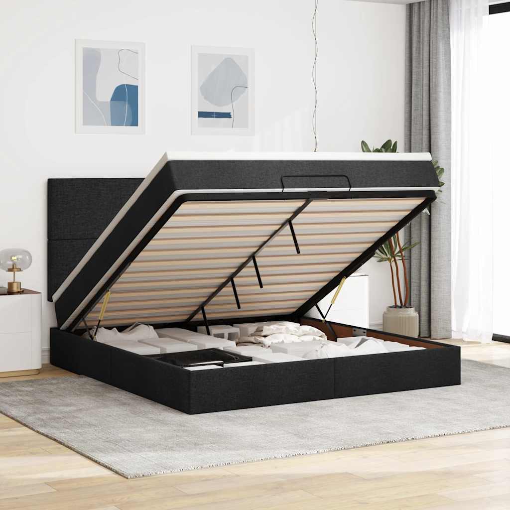 Ottoman Bett mit Matratze & LEDs 180x200 cm Schwarz
