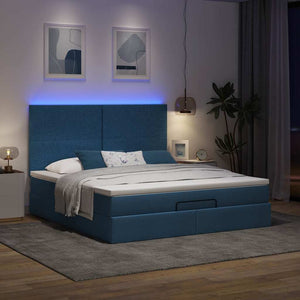 Ottoman Bett mit Matratze & LEDs Blau 180x200 cm