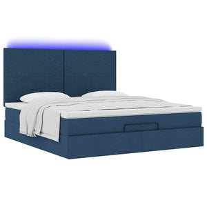 Ottoman Bett mit Matratze & LEDs Blau 180x200 cm