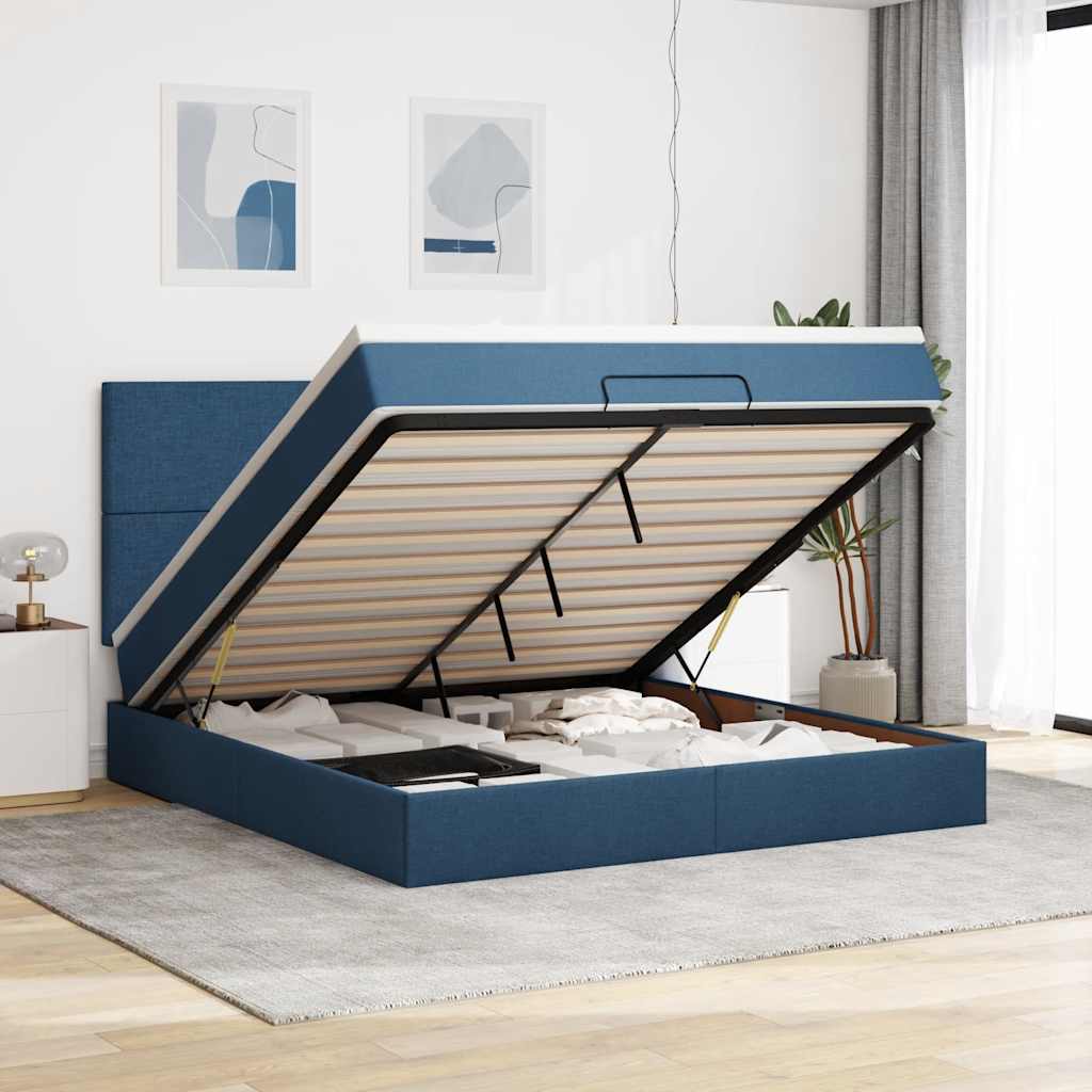 Ottoman Bett mit Matratze & LEDs Blau 180x200 cm
