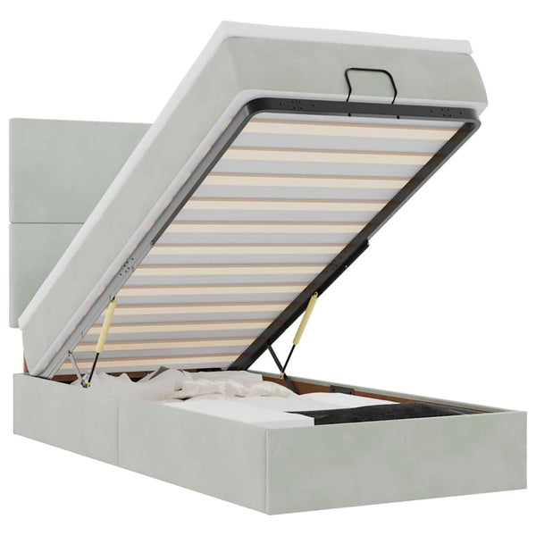 Ottoman Bett mit Matratze & LED Hellgrau 80x200 cm