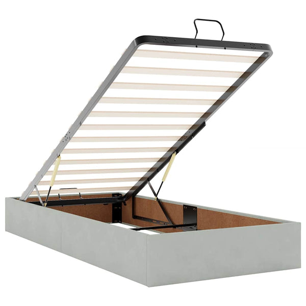 Ottoman Bett mit Matratze & LED Hellgrau 80x200 cm