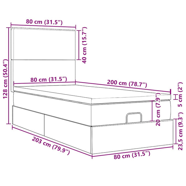 Ottoman Bett mit Matratze & LEDs Dunkelgrau 80x200 cm Samt